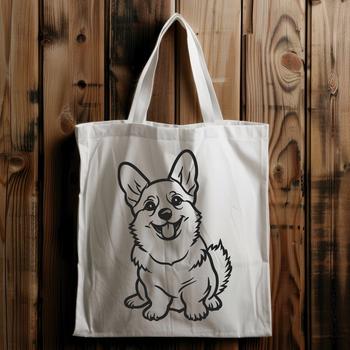 A simple line drawing of a Welsh Corgi sitting on its haunches.