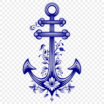 A detailed illustration of an anchor with intricate details and textures, suitable for nautical-themed designs.