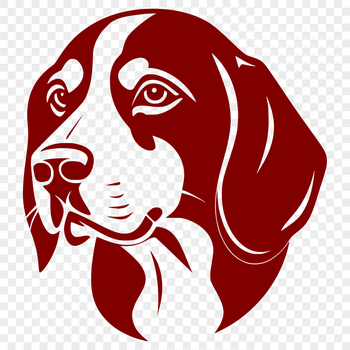 A detailed illustration of a beagle's head with a distinctive face and floppy ears.