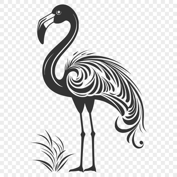 A full-body illustration of a flamingo in ornate detail.