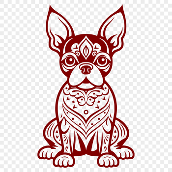 A full-body illustration of a sitting Boston Terrier in ornate detail.