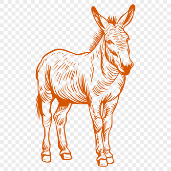 An animal silhouette featuring the full body of a donkey in upright posture.
