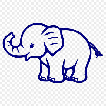 A simple line drawing of a standing elephant, suitable for vector design and cutting machine projects.