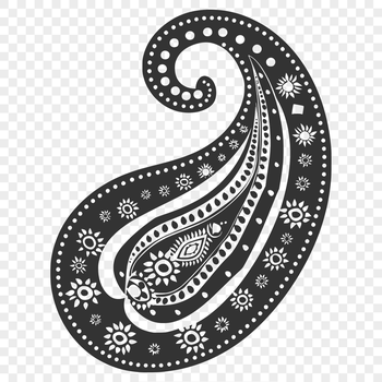 A stylized ornate shape featuring a classic paisley design element.