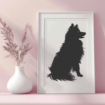 A sitting Shetland sheepdog in silhouette form, ideal for vector design.