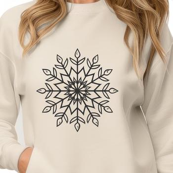 A detailed digital illustration of a delicate snowflake with intricate patterns and symmetrical design.