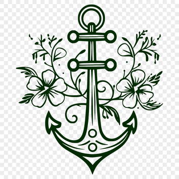 A stylized anchor with floral details, suitable for nautical-themed designs.