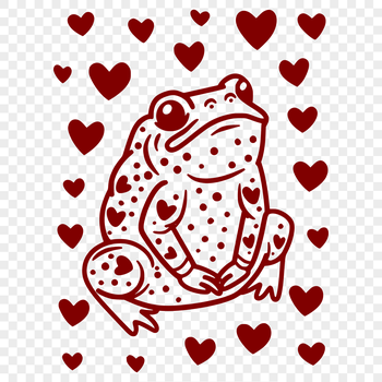 A digital illustration of a toad with love hearts surrounding its body.