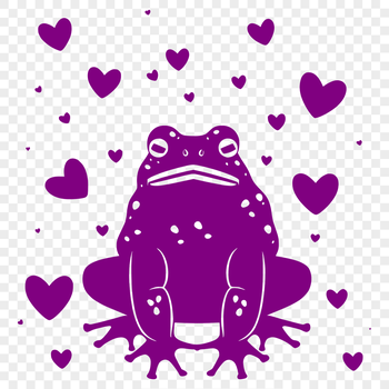 A colorful illustration of a full-body toad with love hearts surrounding it.