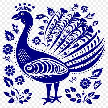 Ornate full-body illustration of a turkey in a floral pattern, suitable for various design applications.