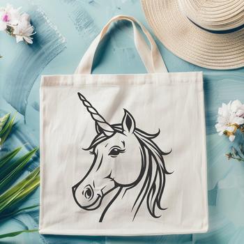 A fantasy-inspired illustration of a mythical creature's head, resembling a unicorn from fairy tales.