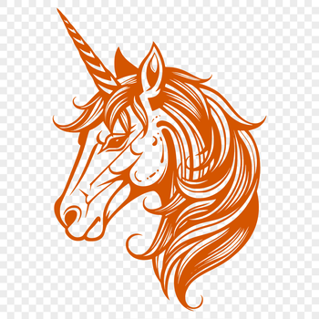 A mythical creature with a horse-like head and a long horn on its forehead.