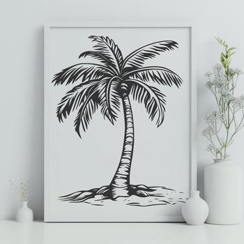 A single palm tree silhouette in a minimalist vector design