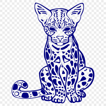 A full-body illustration of a sitting ocelot, depicted in a detailed ornate style suitable for vector design.