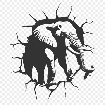 A digital illustration of a majestic elephant breaking through a wall.