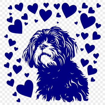 Havanese dog breed clip art with love hearts, vector design suitable for cutting machines and digital editing software.