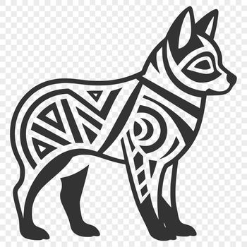 A full-body illustration of a standing Shiba Inu dog with an ornate design.