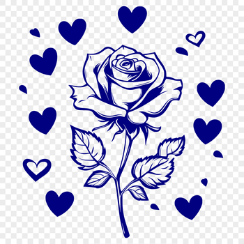 A stylized illustration of a rose with love hearts integrated into the design.