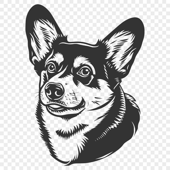A detailed illustration of a Welsh Corgi's head, suitable for vector art and cutting machine designs.
