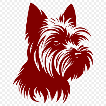 A digital illustration of a small dog breed, specifically a Yorkshire Terrier, with its head facing forward.