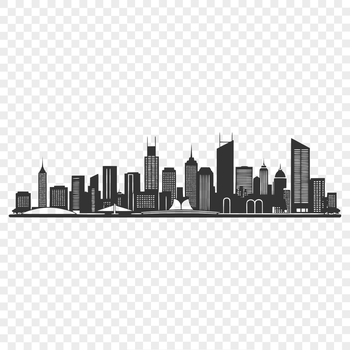 Illustrative city skyline composed of geometric shapes, ideal for digital cutout or stenciling projects.