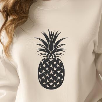 A colorful illustration of a pineapple fruit with tropical leaves.
