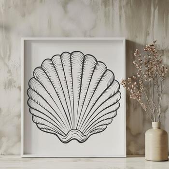 A stylized illustration of a seashell, designed as vector art for digital use.