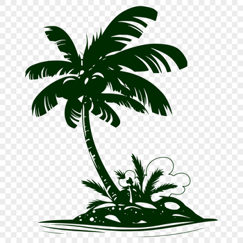 A single palm tree standing alone on a beach or island background.