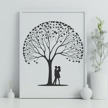 A romantic tree with intertwined branches, symbolizing love and connection.