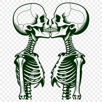 Love-themed skeleton illustration in vector format, suitable for Valentine's Day crafts and DIY projects.