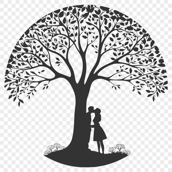 Vector graphic representation of a tree, ideal for wedding or Valentine's Day designs featuring a romantic gesture.