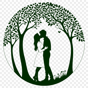 A heart-shaped tree with embracing branches, symbolizing eternal love.