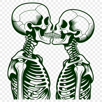 Love skeleton illustration in vector format, ideal for Valentine's Day designs and crafts.