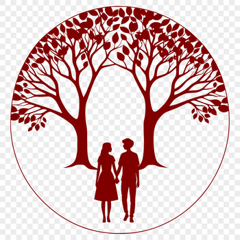 A stylized illustration of a tree with intertwining branches, symbolizing love and connection.