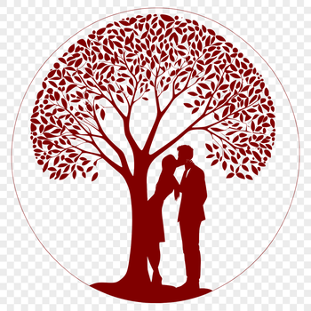 A stylized illustration of a tree with intertwined branches symbolizing love.