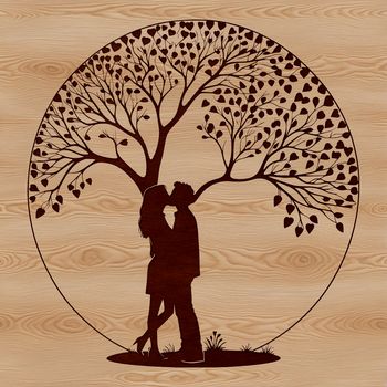 A romantic tree with intertwined branches, ideal for Valentine's Day designs or wedding decorations.