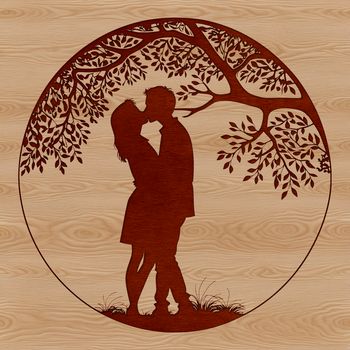 A stylized illustration of a tree with intertwined branches and roots forming a heart shape, symbolizing eternal love.