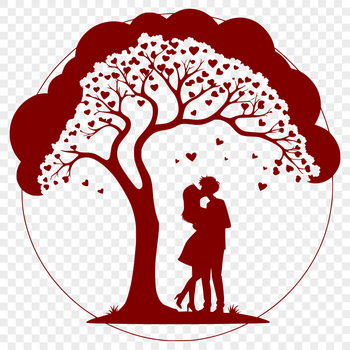 An illustrated tree with intertwined branches forming a heart shape, suitable for Valentine's Day or wedding decorations.