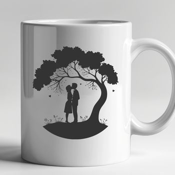 A romantic illustration of a tree with intertwined branches and leaves, symbolizing eternal love.