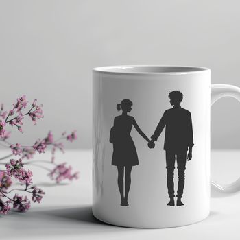 A stylized illustration of intertwined lovers under a blooming tree, perfect for wedding or Valentine's Day designs.