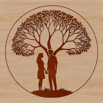 A stylized illustration of an intertwined tree representing love and partnership.