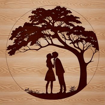 A stylized illustration of a tree with intertwined branches, symbolizing the connection between lovers on Valentine's Day.