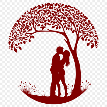 An illustration of a tree with intertwined branches and leaves, symbolizing love and unity.