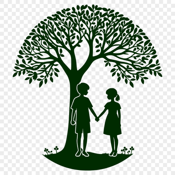 A stylized illustration of a tree with intertwined lovers' branches, suitable for Valentine's Day or wedding decorations.