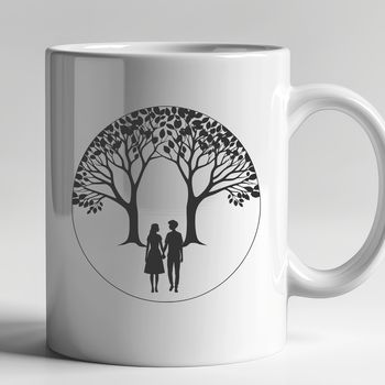 Illustrative tree design featuring intertwined lovers, suitable for Valentines and wedding decor.