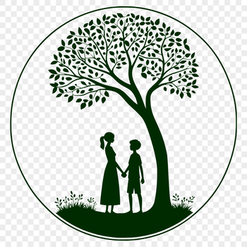 A stylized illustration of a tree with intertwining branches, symbolizing love and unity.