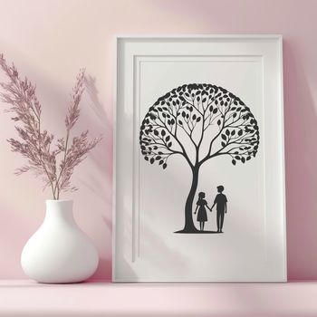 A stylized illustration of a tree representing love and romance.