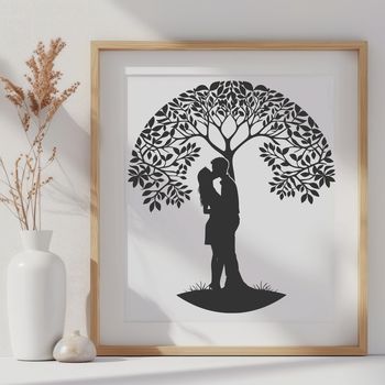 Illustration of an intertwined tree symbolizing love and unity.