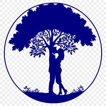A stylized illustration of a tree with intertwined lovers embracing in the branches.