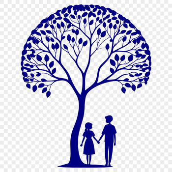 A stylized illustration of a tree with intertwined branches and leaves, symbolizing eternal love.